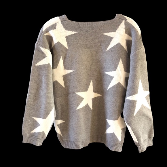 NEW V Neck Grey Sweater White Stars • mia & tess • SM / MED /LRG / X-LRG Avail - Picture 3 of 5